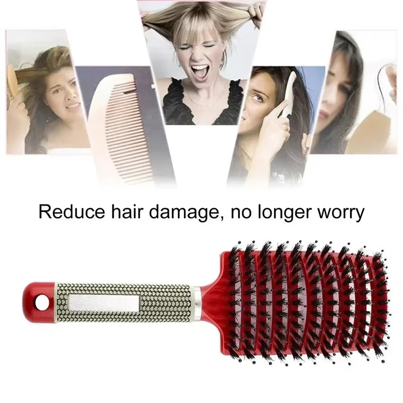 Women's Boar Bristle Hair Brush Scalp Massage Comb Wet Curly Detangle Nylon Hairdressing Styling Tool for Salon Hair Brush Peaceful Pleasures Health and Wellness
