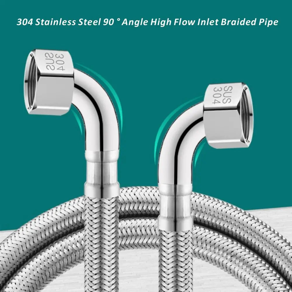 Stainless Steel Braided Flexible Hose 90° Elbow Water Inlet Pipe
