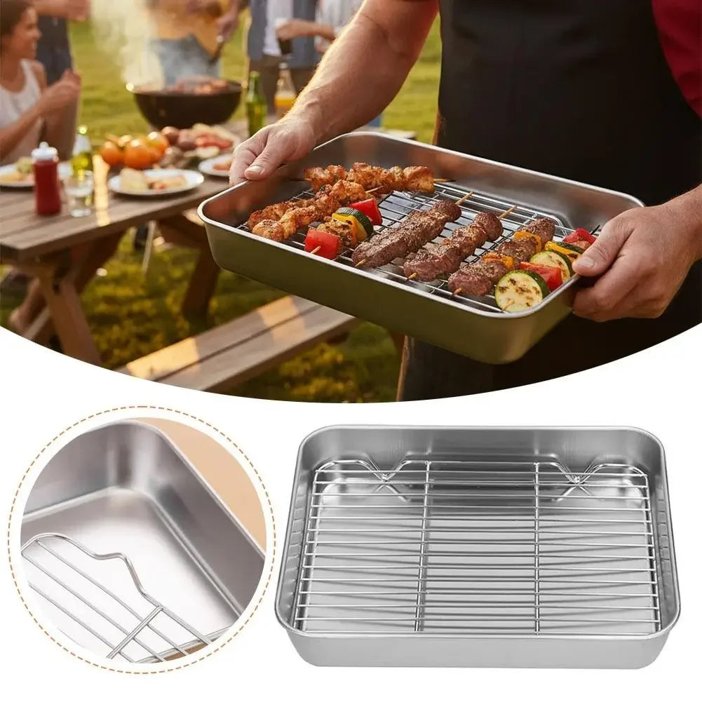 Food Grade 304 Stainless Steel Baking Tray Set Detachable Cooling Rack Oven BBQ Grilling Roasting Kitchen Baking Essentials Peaceful Pleasures Health and Wellness
