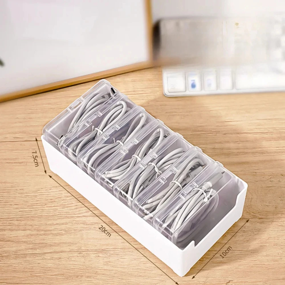 Desktop Cable Organizer – 7 Clear Compartment Boxes & Tray