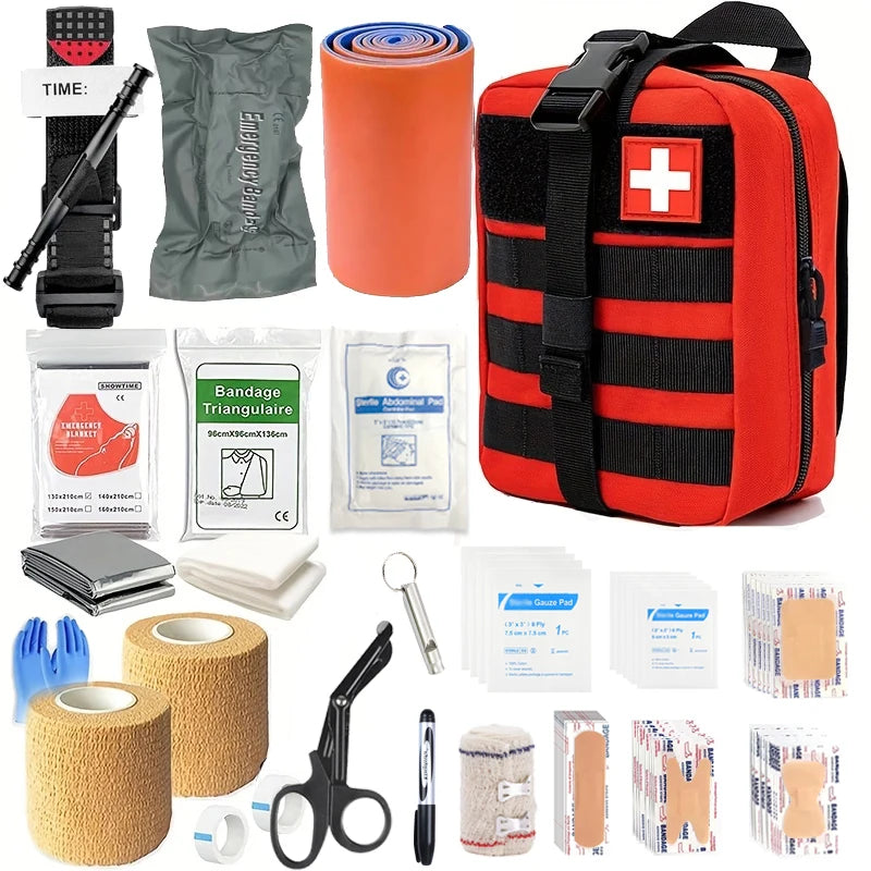 131pcs First Aid Kit, First Aid Trauma Kit, Military Medical First Aid Kit with Tourniquet, Camping Equipment Supplies Emergency Peaceful Pleasures Health and Wellness Red China Mainland