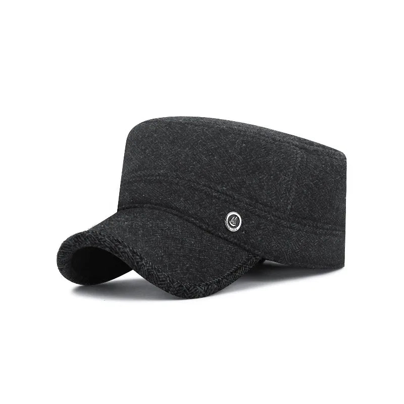 1pc Men's Winter Flat Cap with Hidden Ear Flaps, Thickened Thermal Baseball Cap, Fashionable Outdoor Sun Hat for Autumn & Winter Peaceful Pleasures Health and Wellness black
