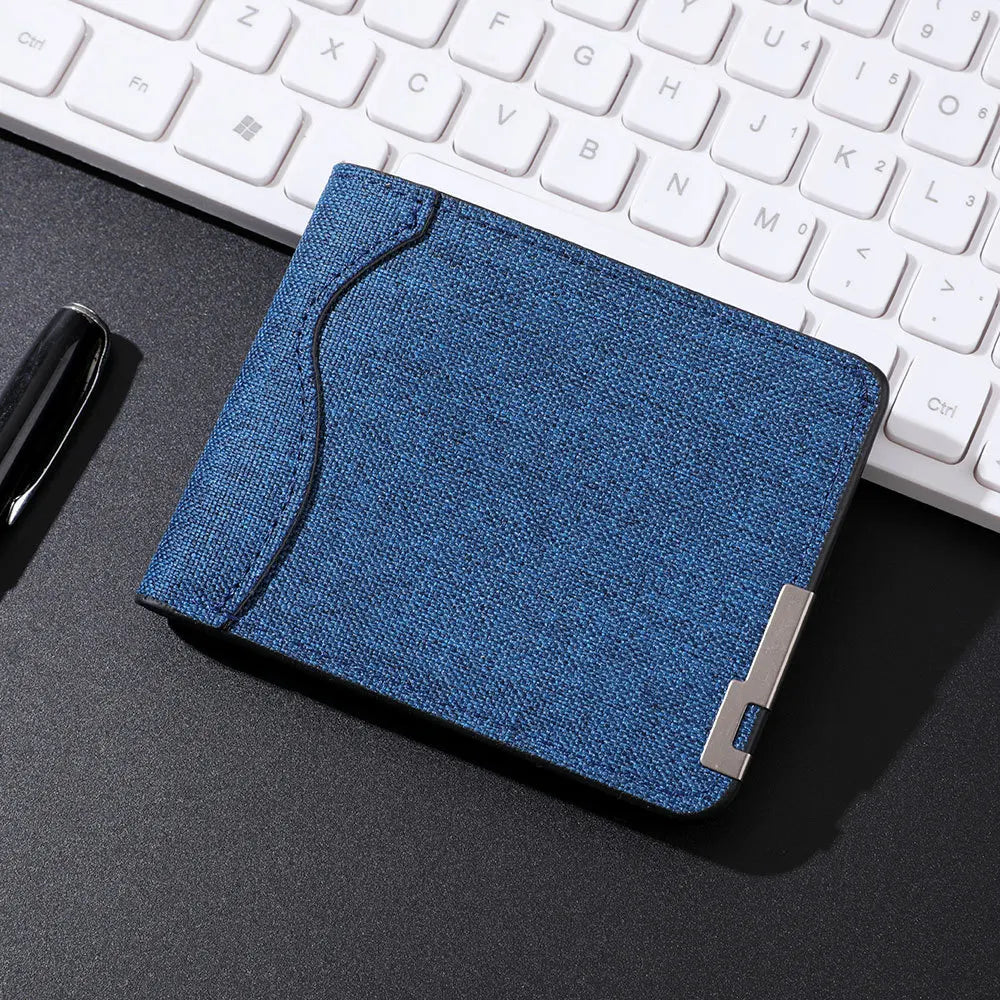 Slim Bifold Canvas Wallet – Unisex Denim Style Metal Accent