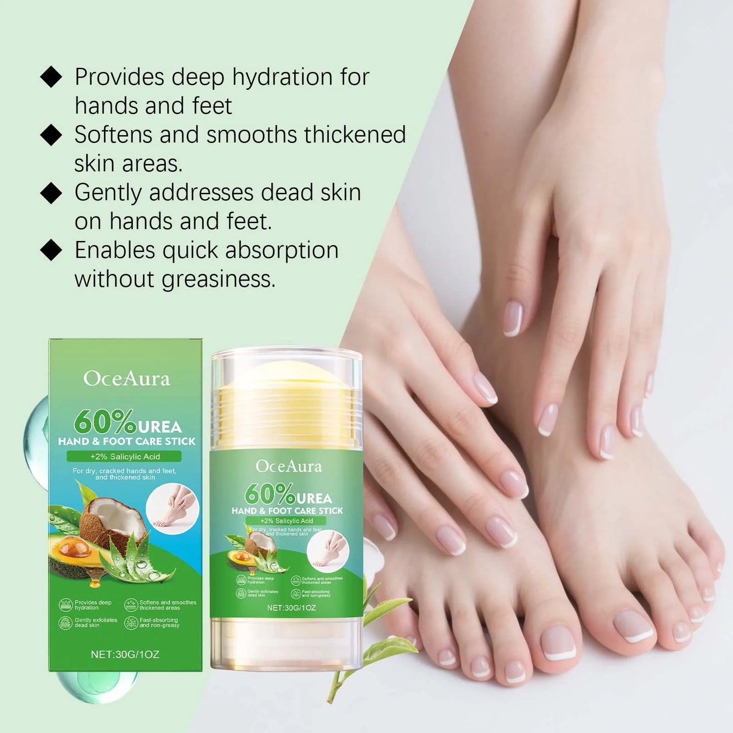 60% Urea Hand & Foot Care Stick Moisturizing Balm for Dry Rough Skin Gentle Exfoliation Softening Skin Cracked Heel Repair Care Peaceful Pleasures Health and Wellness