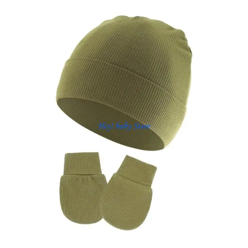 Newborn Baby Bonnet Hat & Anti-Scratch Mittens Set | Cotton