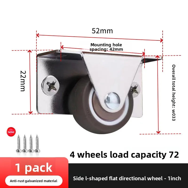 4-Pack Silent Rubber Furniture Casters – Side Mount Low Profile