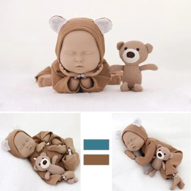 Baby Bear Romper & Beanie Newborn Photo Costume Set 0-2M
