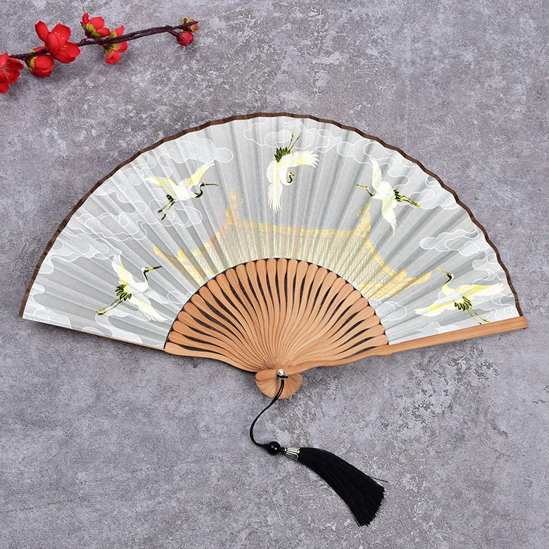Chinese Folding Hand Fan | Bamboo Fabric Dance & Hanfu Fan