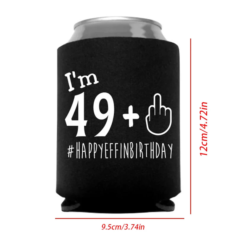 Funny 50th Birthday Can Cooler – "I'm 49+1" Beer Sleeve Gift Can Cooler Sleeve Peaceful Pleasures Health and Wellness black 4pcs 9.5x12cm