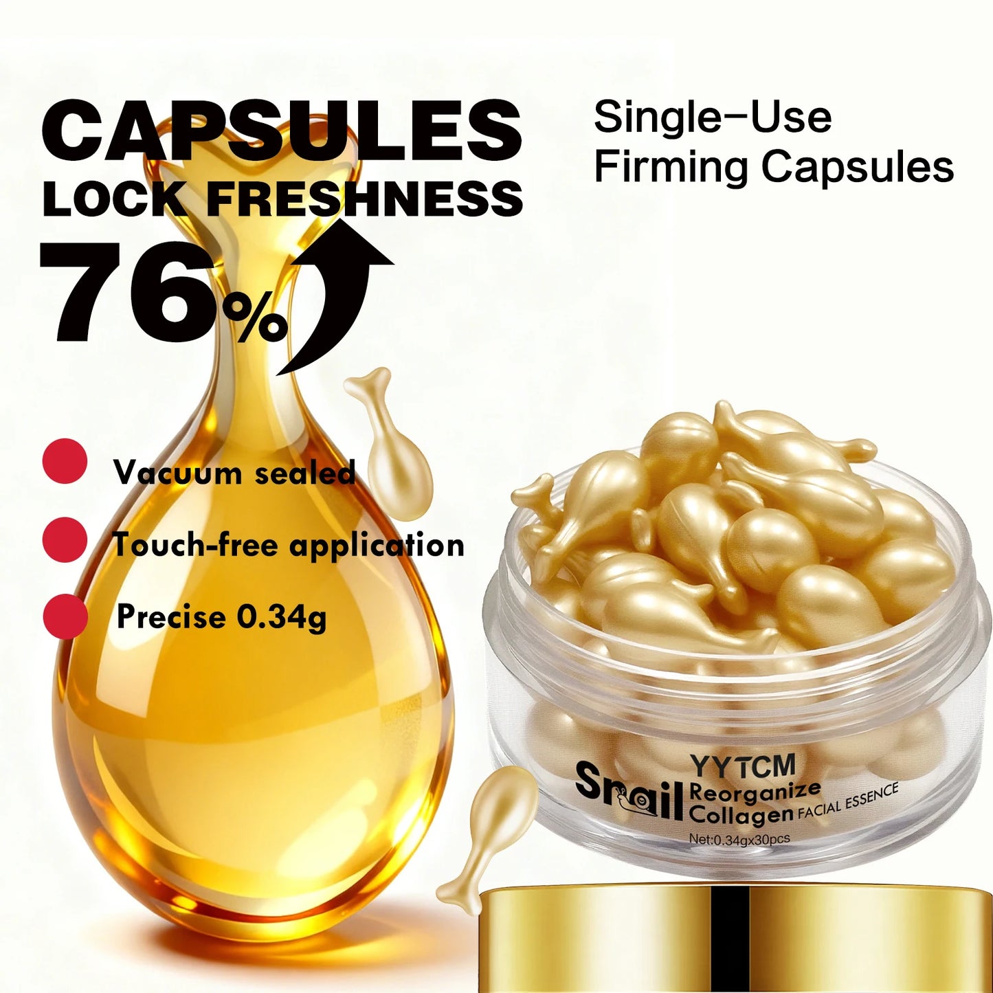Snail Recombinant Collagen Serum Capsules – Hydrating, moisturizing, and firming essence; smooths skin. Formulated with squalane Peaceful Pleasures Health and Wellness
