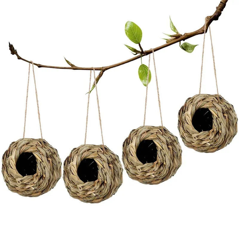 Handwoven Reed Grass Hanging Bird Nest House | Natural Birdhouse