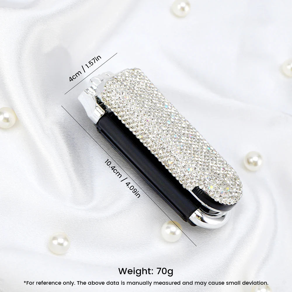 Crystal Foldable Hair Brush with Mirror – Compact Pocket Size