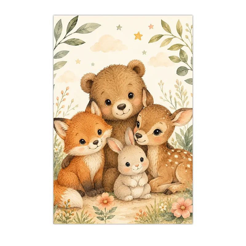 Jungle Animals Wall Art Safari Wildlife Canvas Painting Cute Cartoon Poster Print For Kids Room Nursery Wall Decor Peaceful Pleasures Health and Wellness 02 50x70cm NoFrame China Mainland