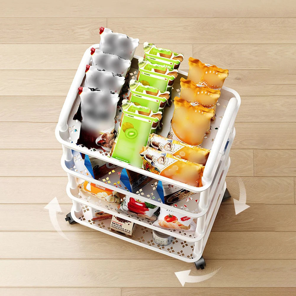 3-4 Layers Of White Simple Plastic Splicing Receiving Rack, Bathroom Light Small Item Storage Trolley, Floor Standing Storage Ra Peaceful Pleasures Health and Wellness