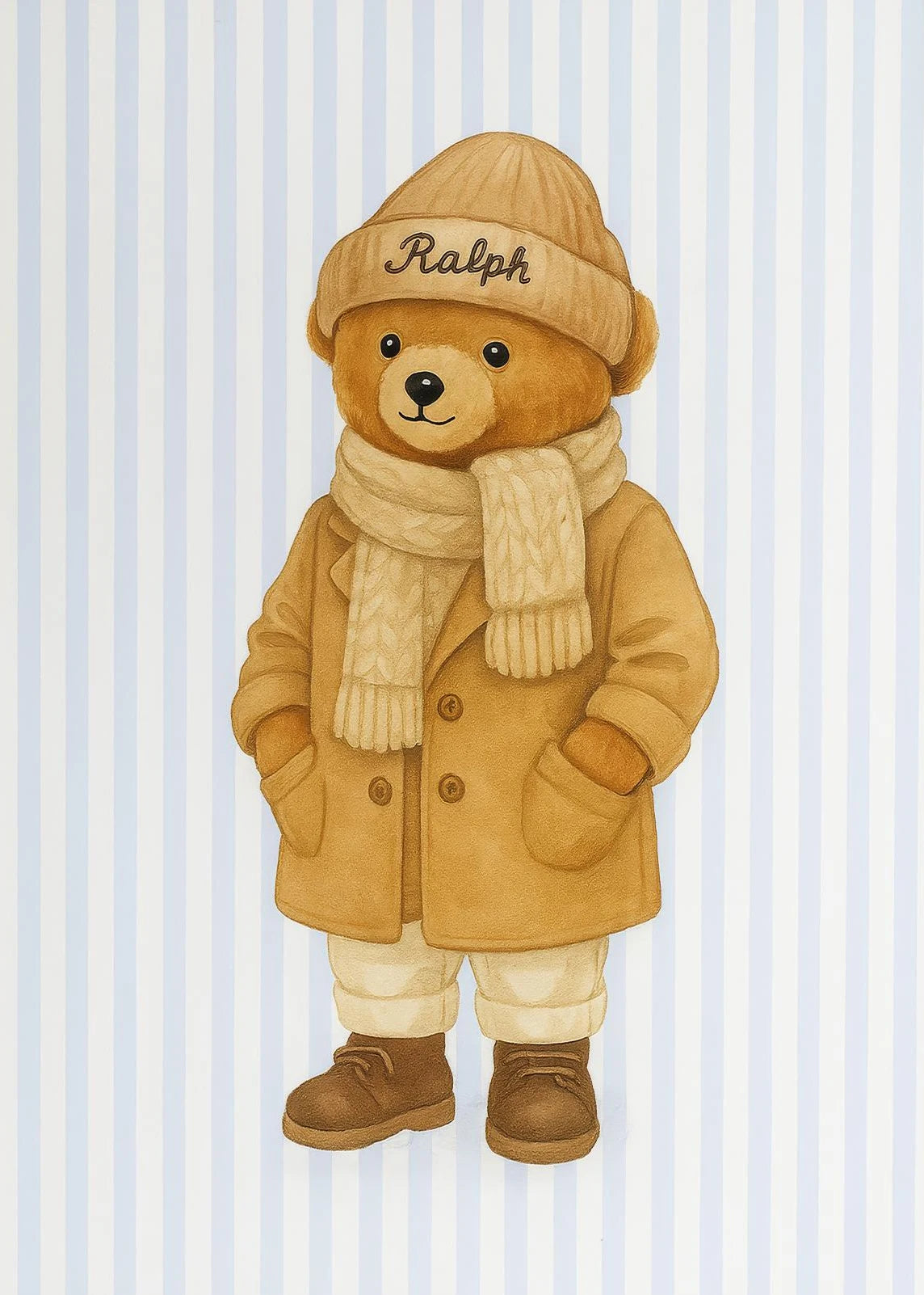 Skating Teddy Bear Playing Guitar Reading Blue Striped Poster Canvas Painting Print Wall Art Picture for Living Room Home Decor Peaceful Pleasures Health and Wellness