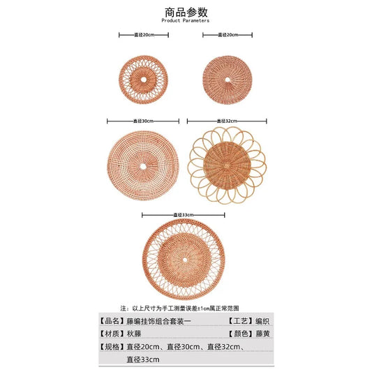 Round Wicker Tray Rattan Woven Wall Hanging Bohemian Country Style Handmade Wall Decor for Living Room Bedroom Wall Display Peaceful Pleasures Health and Wellness