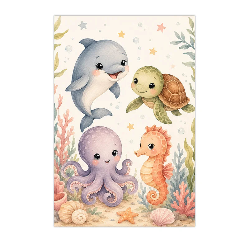 Jungle Animals Wall Art Safari Wildlife Canvas Painting Cute Cartoon Poster Print For Kids Room Nursery Wall Decor Peaceful Pleasures Health and Wellness 10 40x50cm No Frame China Mainland