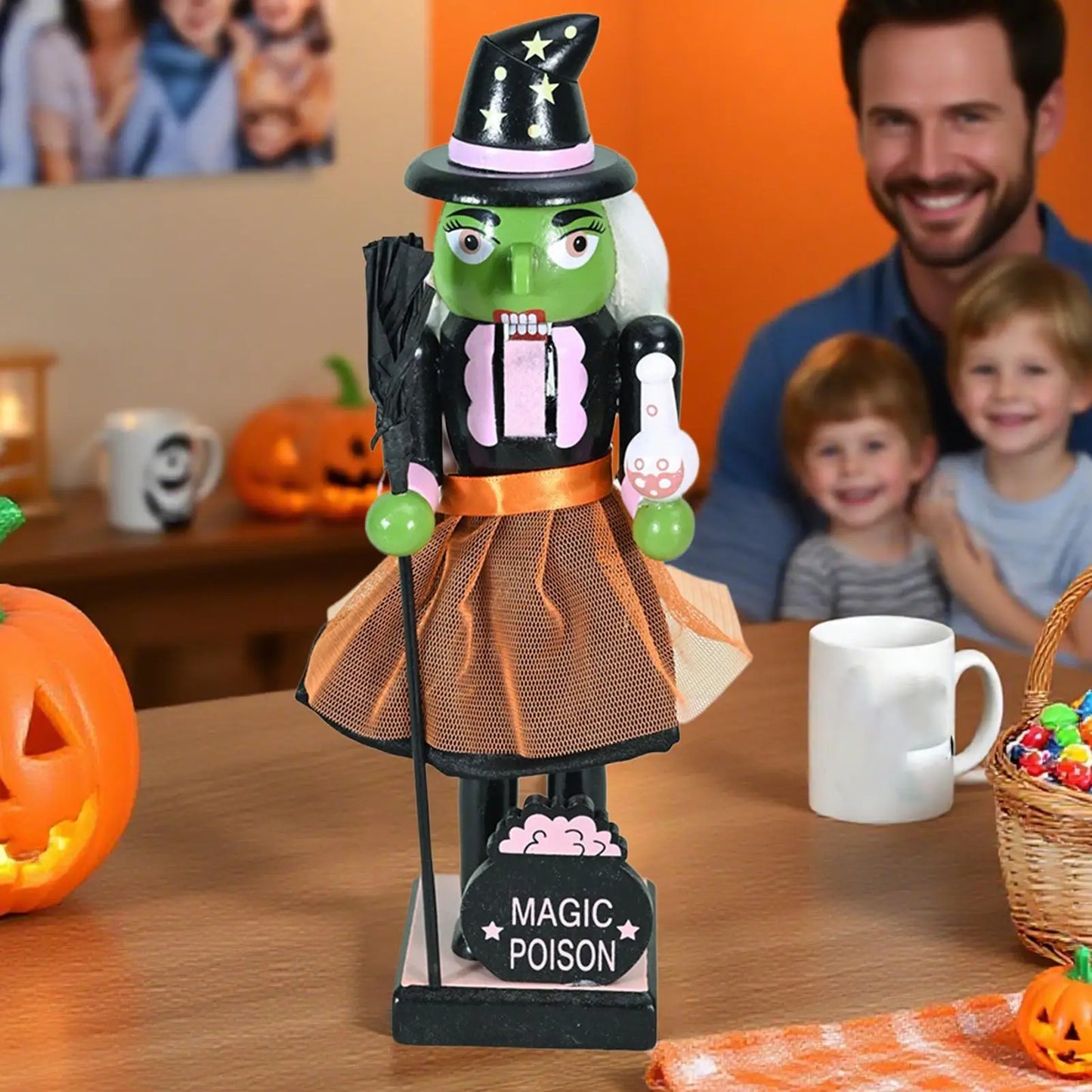Halloween Nutcracker Figures Wooden Nutcracker Soldier Holiday Decor Goody Bag Fillers Spooky Decor Figurine for Home Display Peaceful Pleasures Health and Wellness