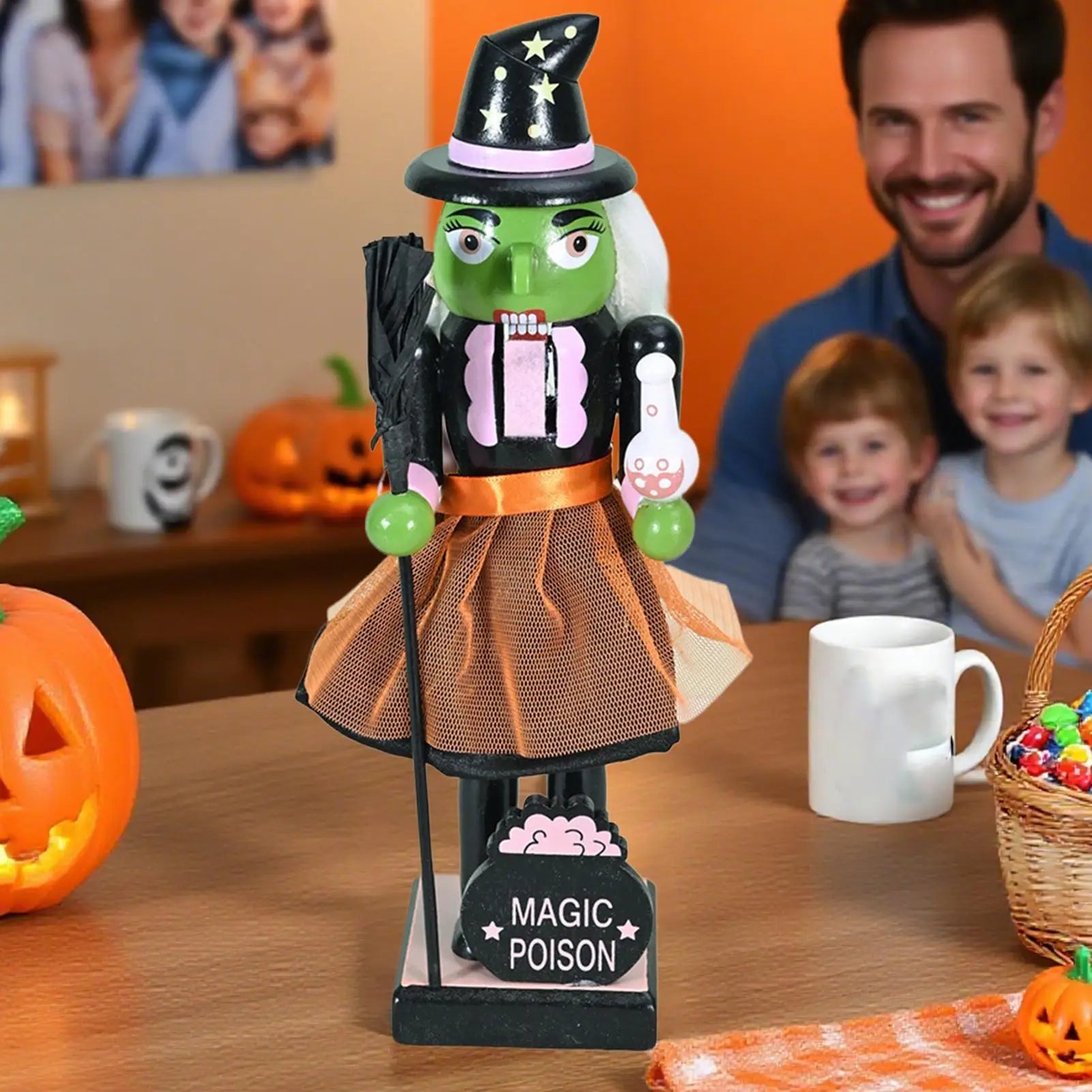 Halloween Nutcracker Figures Wooden Nutcracker Soldier Holiday Decor Goody Bag Fillers Spooky Decor Figurine for Home Display Peaceful Pleasures Health and Wellness