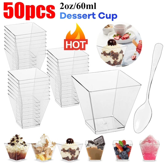 20/50/100Pcs 2oz mini disposable 60ml square Dessert Sample Cups Reusable Small Tasting Party Serving Bowl Cake Ice Cream Cups Peaceful Pleasures Health and Wellness