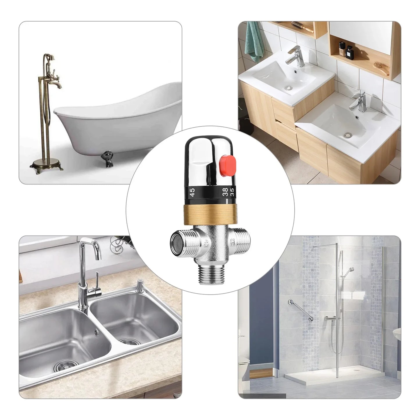 Thermostatic Temperature Control Valve Cold Water Shower Mixer G1 2