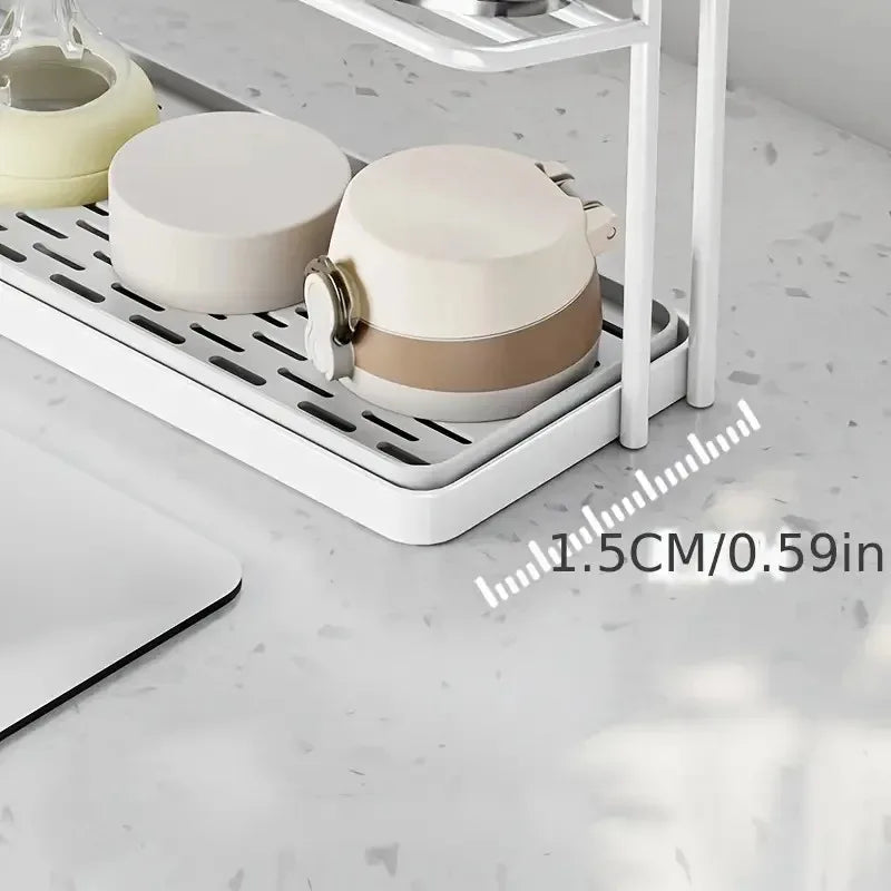 Double-Layer Cup Rack with Drain Tray | Kitchen Countertop Organizer