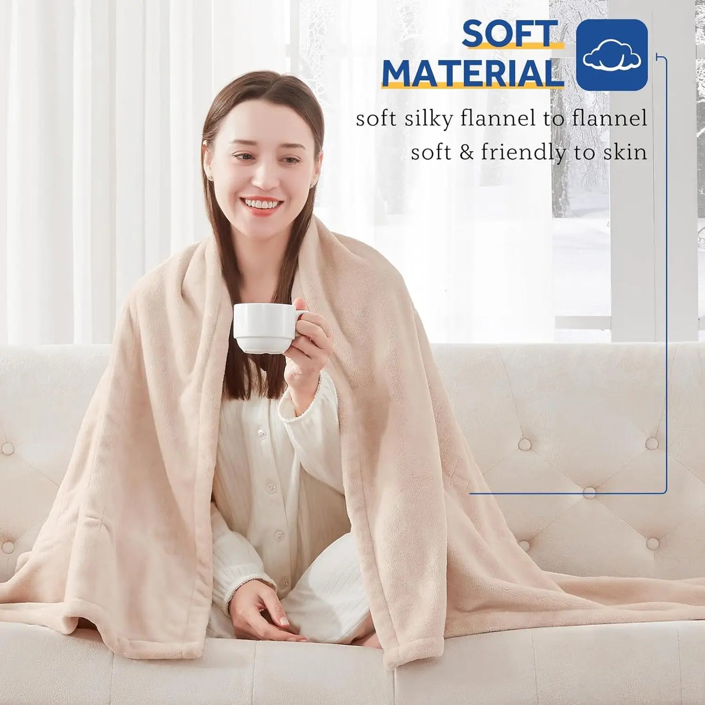 Twin Electric Heated Blanket 62x84" – 10 Levels, ETL/FCC, Flannel, Beige Peaceful Pleasures Health and Wellness