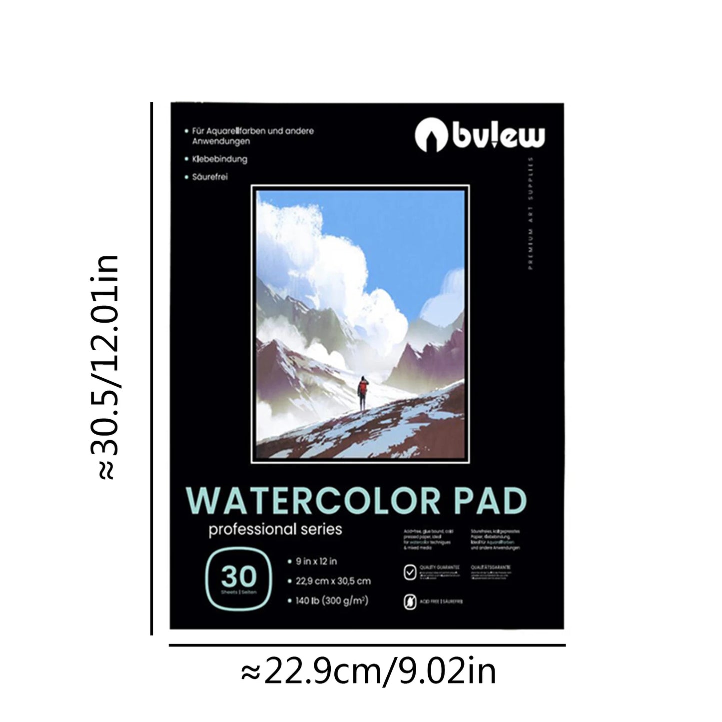 Bview Art Professional Watercolor Paper Pad 9x12 Inch 30 Sheets 140lb
