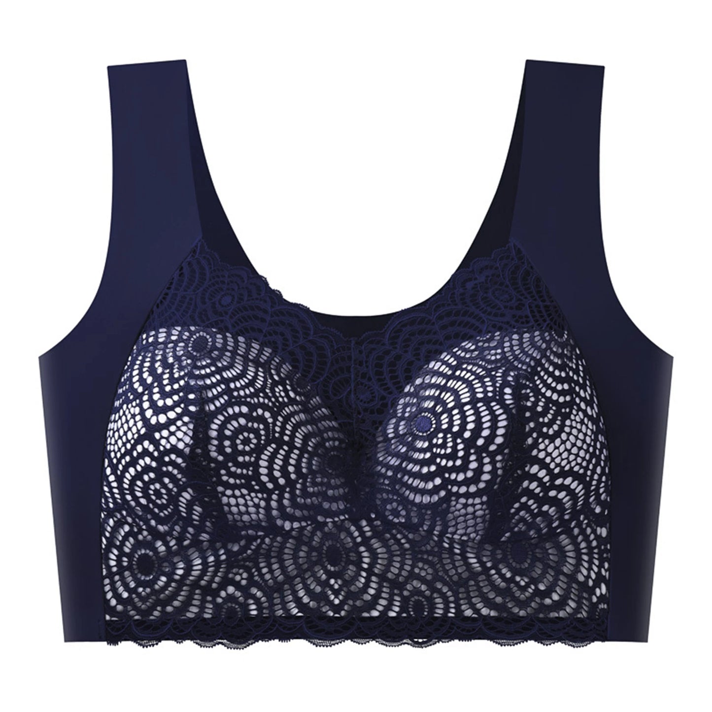 Sexy Bra Thin Lace Wireless Bra No Underwire Anti Shake Side Breast Reduction Seamless Underwear for Women Chinese Brand Peaceful Pleasures Health and Wellness Dark Blue 42