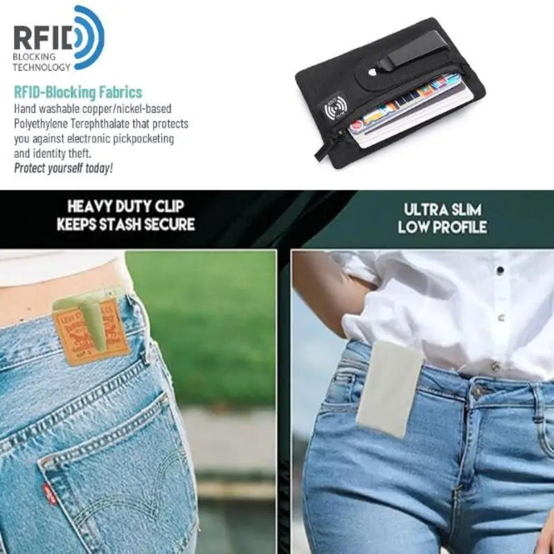 RFID Slim Nylon Wallet with Zipper & Carabiner Clip