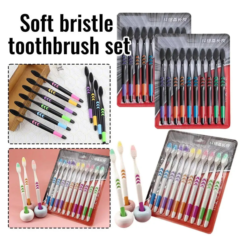 10-Pack Bamboo Charcoal Soft Toothbrush Set – Deep Clean