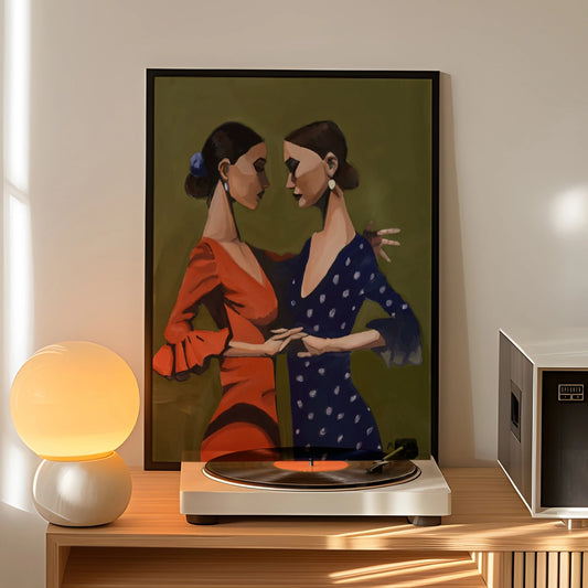 Retro Spanish Women Dancing Wall Art Print Canvas Painting Poster Picture For Living Room,Bedroom Home Decor Peaceful Pleasures Health and Wellness G4852 30x40cm Wood Framed