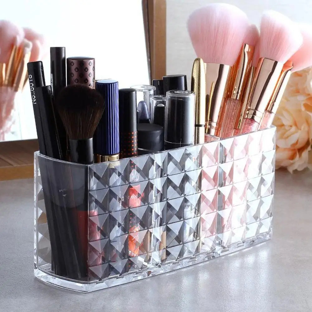 3-Slot Acrylic Makeup Brush Holder & Cosmetic Organizer Peaceful Pleasures Health and Wellness