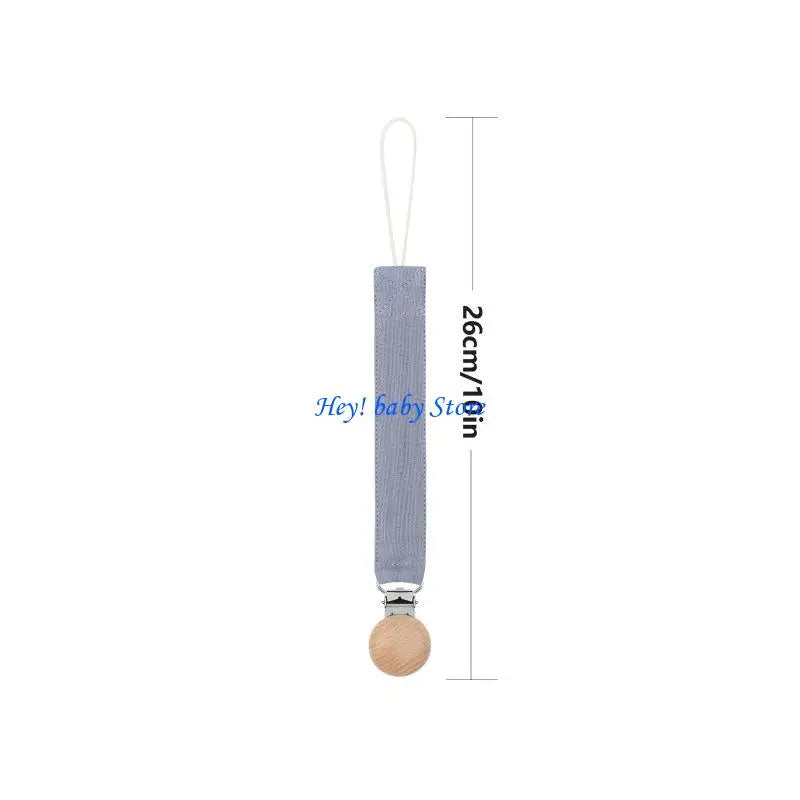 Baby Pacifier Clip Chain Holder | Cotton, Metal & Beech Wood