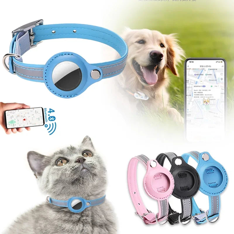 Leather Pet Collar with Apple AirTag Holder | Dog & Cat