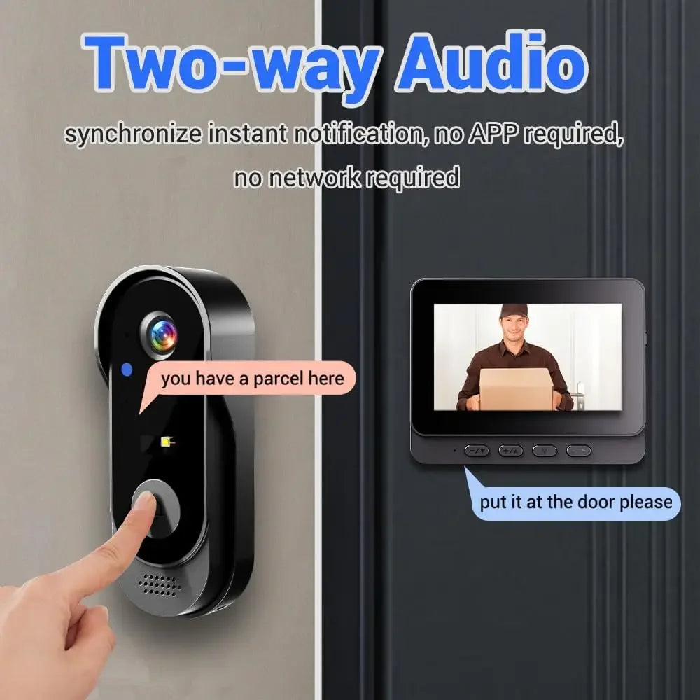 Wireless Video Doorbell with Night Vision, Two-Way Audio, IP66 Waterproof, No Network Required Peaceful Pleasures Health and Wellness