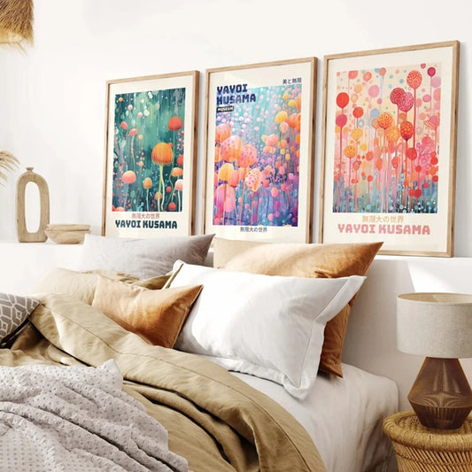 Yayoi Kusama Canvas Wall Art 3-Piece Set | Japanese Decor Canvas Wall Art Peaceful Pleasures Health and Wellness G5346-3pcs 40x50cm Unframed