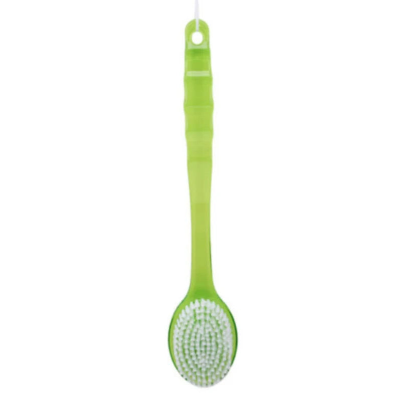 Long Handle Back Scrubber Brush Exfoliating Massaging Shower Brush for Bath Durable Body Scrubber with Soft Bristles Peaceful Pleasures Health and Wellness green