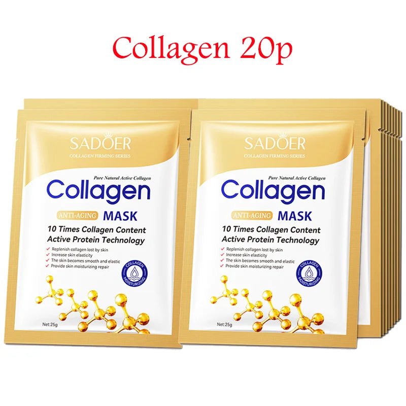 SADOER 20pc Hyaluronic Acid Collagen Sheet Face Mask Set