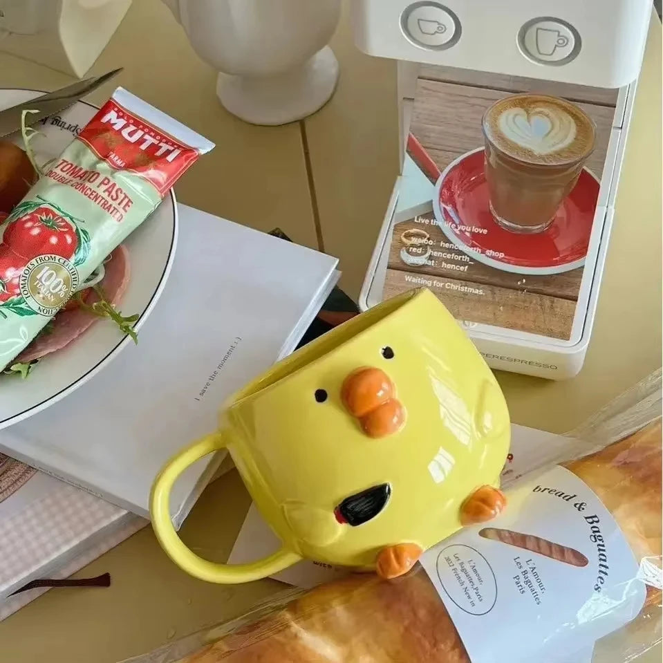 New Creative Cute Pouty Cartoon Chick Ceramic Mugs Cartoon Breakfast Juice Milk Coffee Cups Home Daily Drinking Tableware Gifts Peaceful Pleasures Health and Wellness