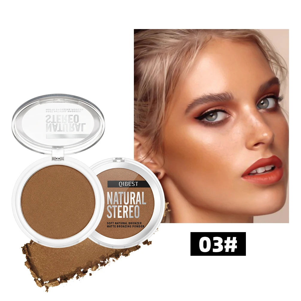 QIBEST 3D Bronzer Matte Wheat Contour Powder Palette Face Makeup Natural Highlights Contouring Waterproof Lasting Bronzer Powder Peaceful Pleasures Health and Wellness 03