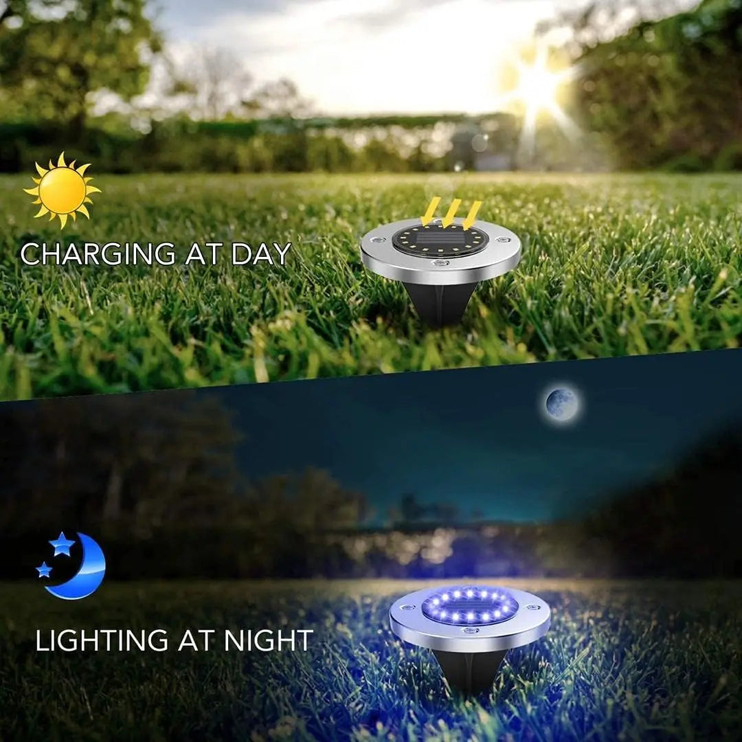 Solar In-Ground Disk Lights – 20 LED Waterproof Landscape Set
