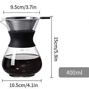 Pour Over Coffee Brewer with Stainless Steel Coffee Filter, Dripper Coffee Maker Pour Over with Thermal Insulating Peaceful Pleasures Health and Wellness 400ml 13.5oz