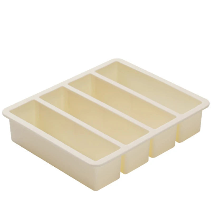 4 Grid Long Strip Square Ice-tray Food Grade Silicone Mold Home Reusable Rectangular Ice Tray Cube Ice Box With Lid or Lidless Peaceful Pleasures Health and Wellness White