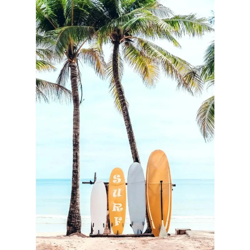 Summer Sunshine Beach Surf Palm Trees Sea View Poster Canvas Paintings Wall Art Pictures Home Decor Peaceful Pleasures Health and Wellness