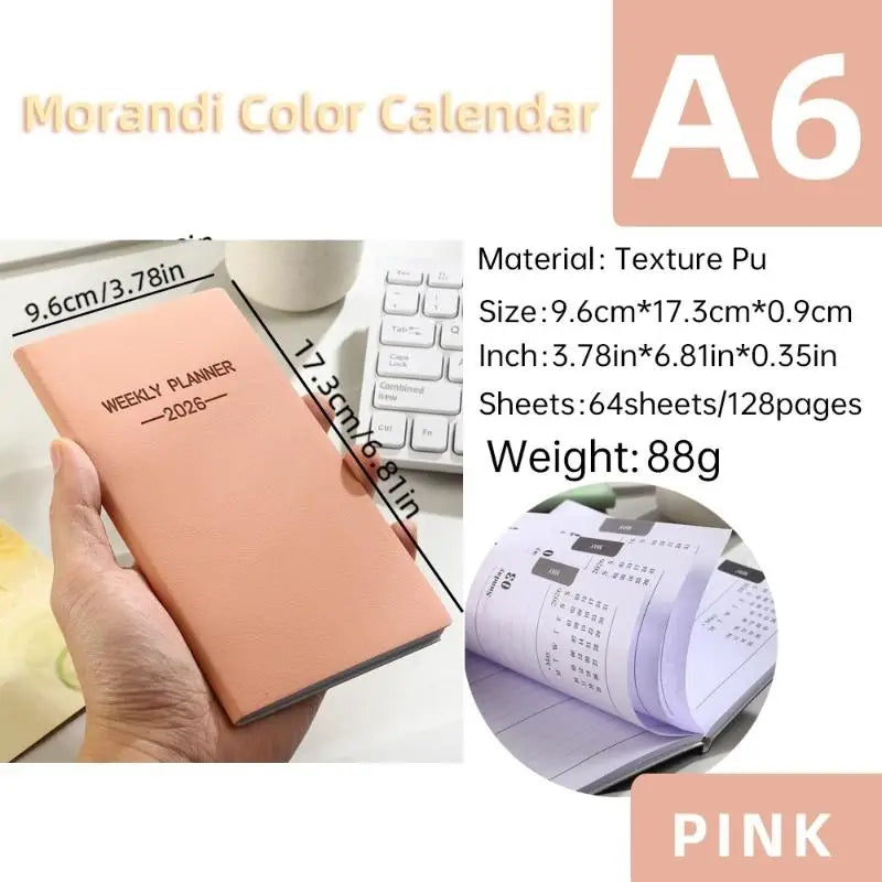 A6 2026 Daily Planner – Morandi Leather Weekly Calendar Book