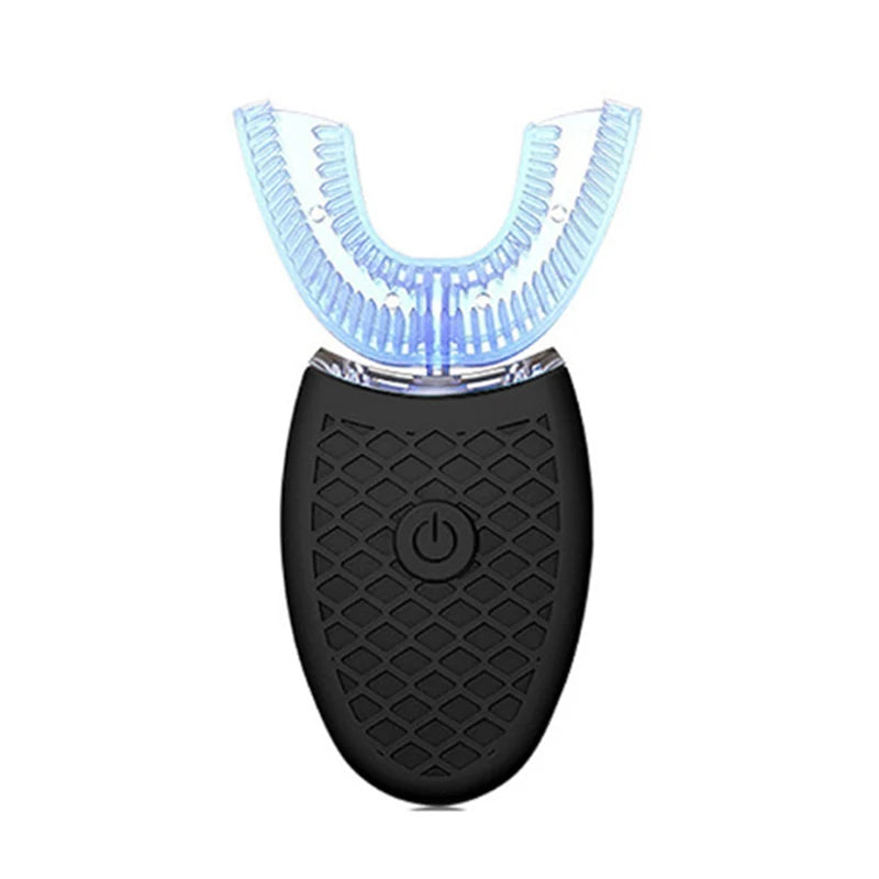 Electric Toothbrush Adults U Shaped Toothbrushes for Teeth Whitening 360° Mouth Cleansing Hands Free Gums Protection Waterproof Peaceful Pleasures Health and Wellness black