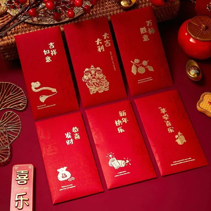 6-Pack Chinese Red Envelopes – Hot Stamping Bronzing Lucky Pockets