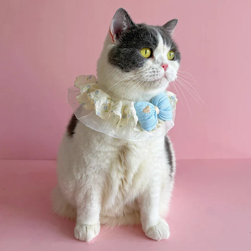 1pc Autumn Dog Scarf Rustic Style Pet Scarf Cute Princess Style Cat Scarf Drool Towel Lace Bow Peaceful Pleasures Health and Wellness