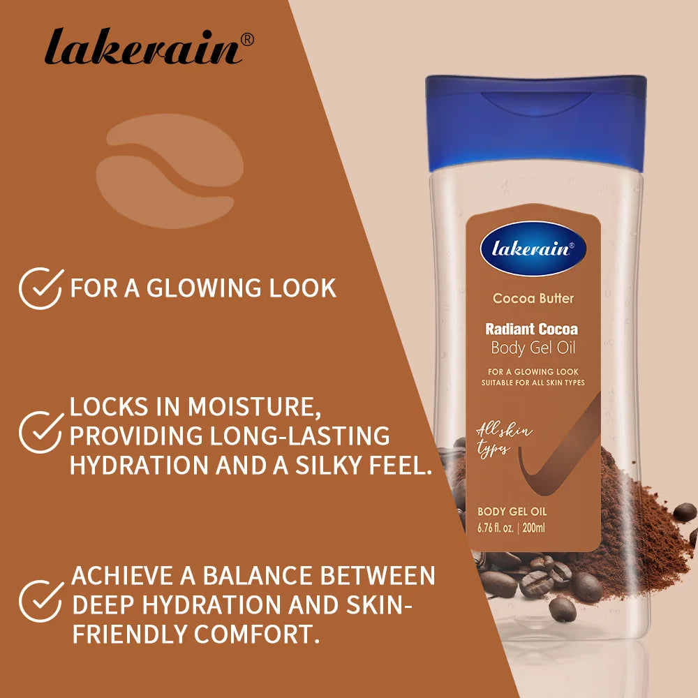 Cocoa Body Oil Gel Lakerain Moisturizer For Dry Skin Nourishing Treatment Improve Dry Patches Glowing Smooth Body Skin Care Peaceful Pleasures Health and Wellness